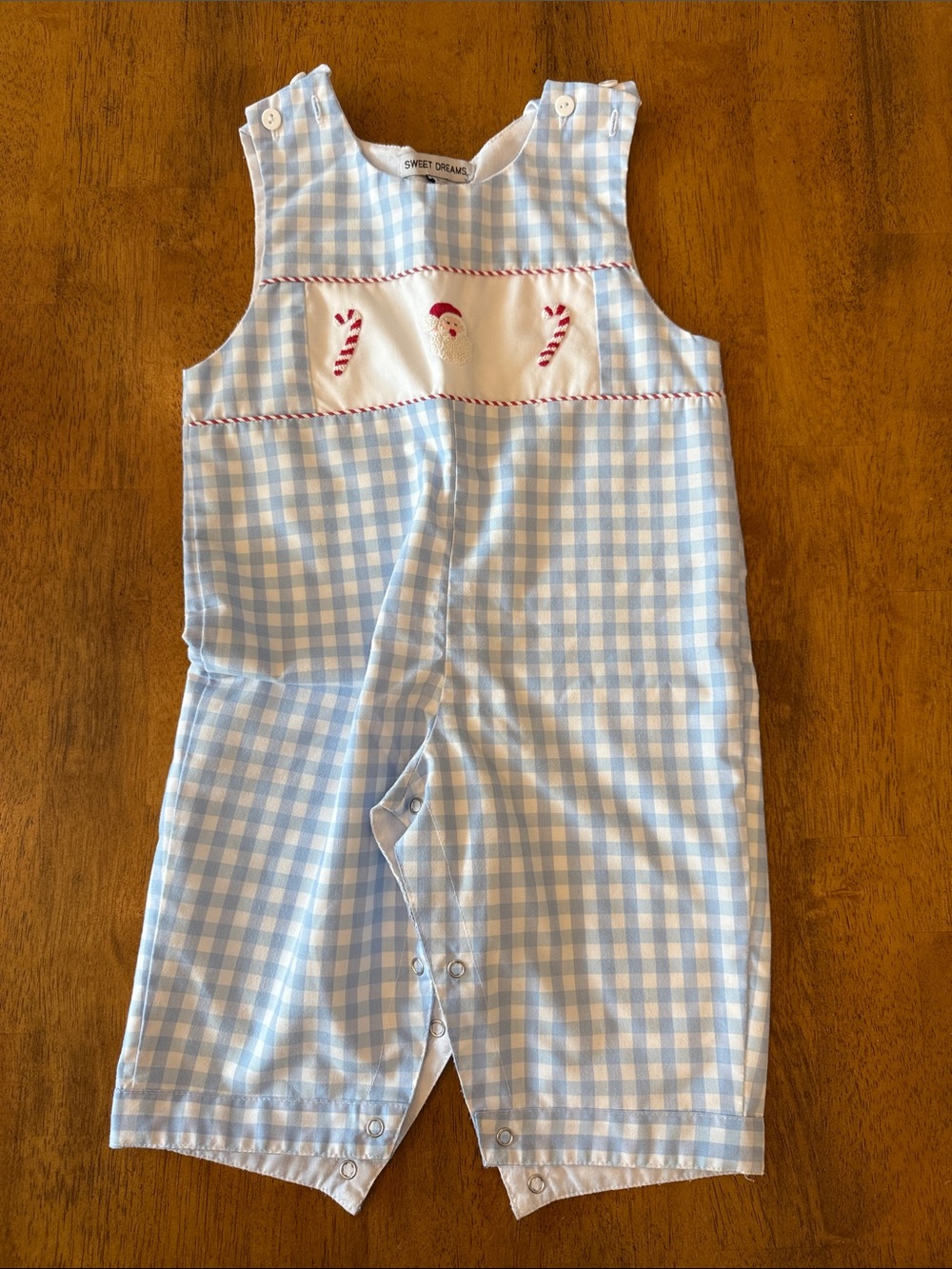 Sweet Dreams Blue Gingham Santa Candy Cane Jon Jon